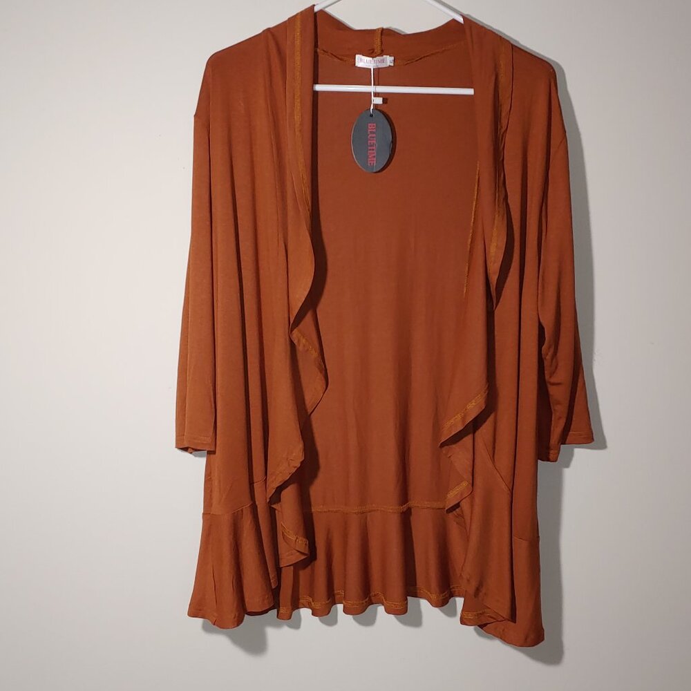 Bluetime Waterfall Flowy Open Front Ruffled Hem Cardigan Size XL Terracota
